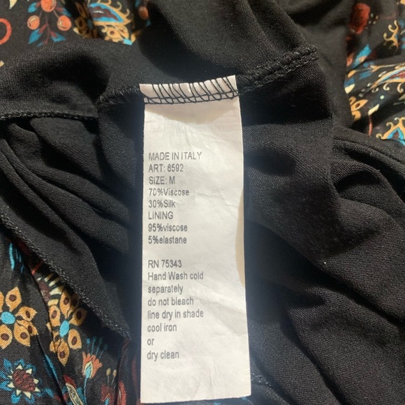 ELENA BALDI Italy Silk Blend Floral V-neck Long Sleeve Hi Low Hem Dress Size Med - Picture 4 of 12